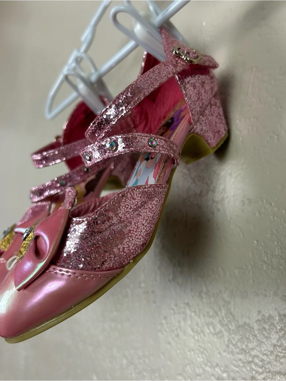 Disney Princess Pink Glitter Girls' Dress Shoes with Bow and Jewel
